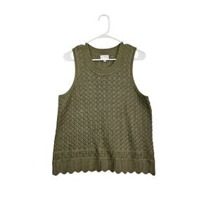 Wonderly Womens Sleeveless Olive Green Knit Top Sweater Vest Scalloped Hem Sz L
